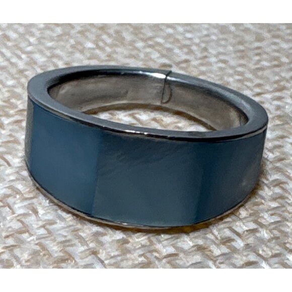 Stainless Steel Blue Inlay Band Ring Size 6 Sleek Contemporary Design - Picture 5 of 6